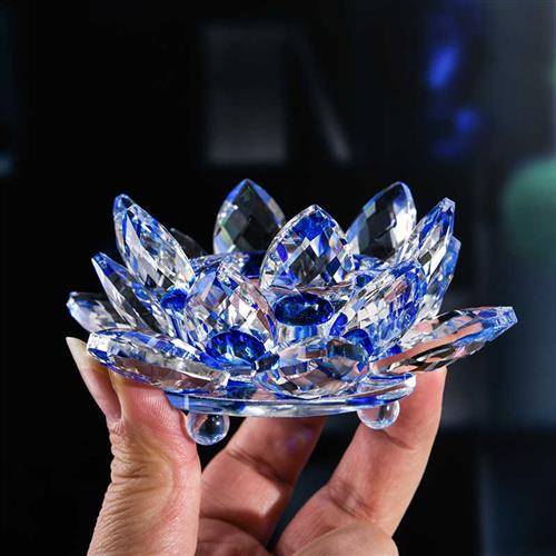 2023粉紫黄七彩水晶莲花摆件带孔酥油灯蜡烛台佛堂家居客厅玄关装
