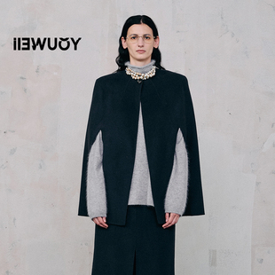 YOUWEI有尾2024冬季 双面呢建筑感斗篷短大衣Y3924421