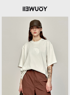 YOUWEI【优惠专属】短袖T恤王霏霏联名月球印花宽松版 Y1123306