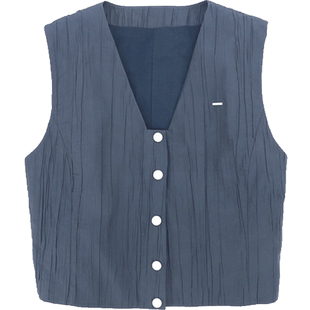 YOUWEI有尾夏季净面压皱V领马甲女Y3624211