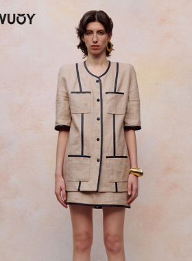 YOUWEI有尾夏季中袖西服复古拼色无领女Y1824201