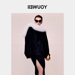 YOUWEI有尾2024秋季 卫衣皮草领丝绒露背套头Y1724309