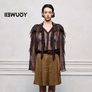 含吊带 荷叶边透感衬衫 Y1625205 新品 YOUWEI有尾2025夏季