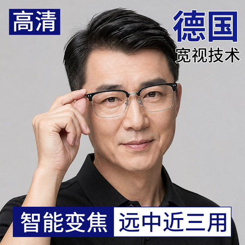远中近三用智能自动变焦老花镜男