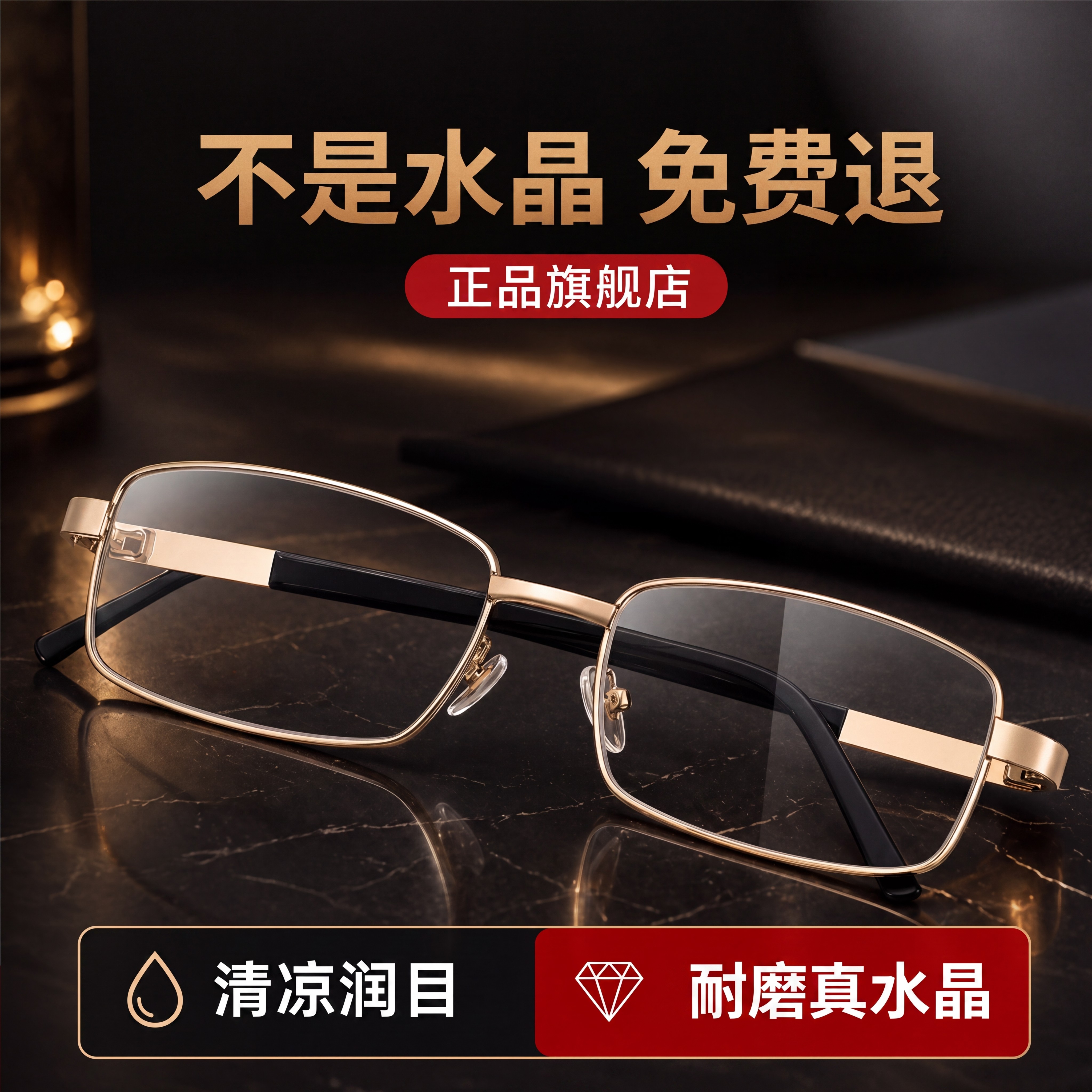2026新款纯水晶镜片石头老花镜男式高清正品品牌中老年眼镜旗舰店