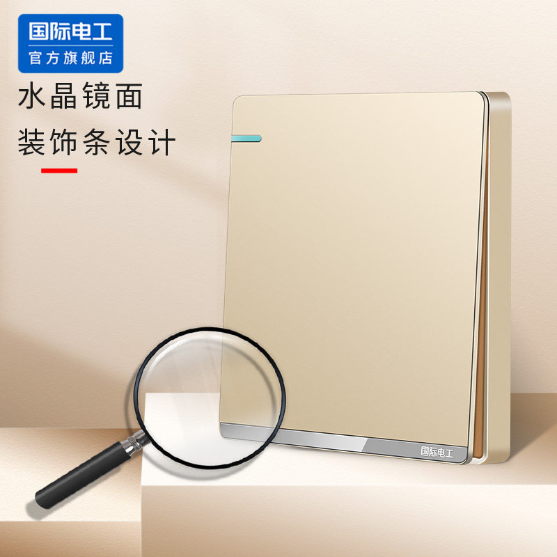 国际电工86型一开五孔插座香槟金