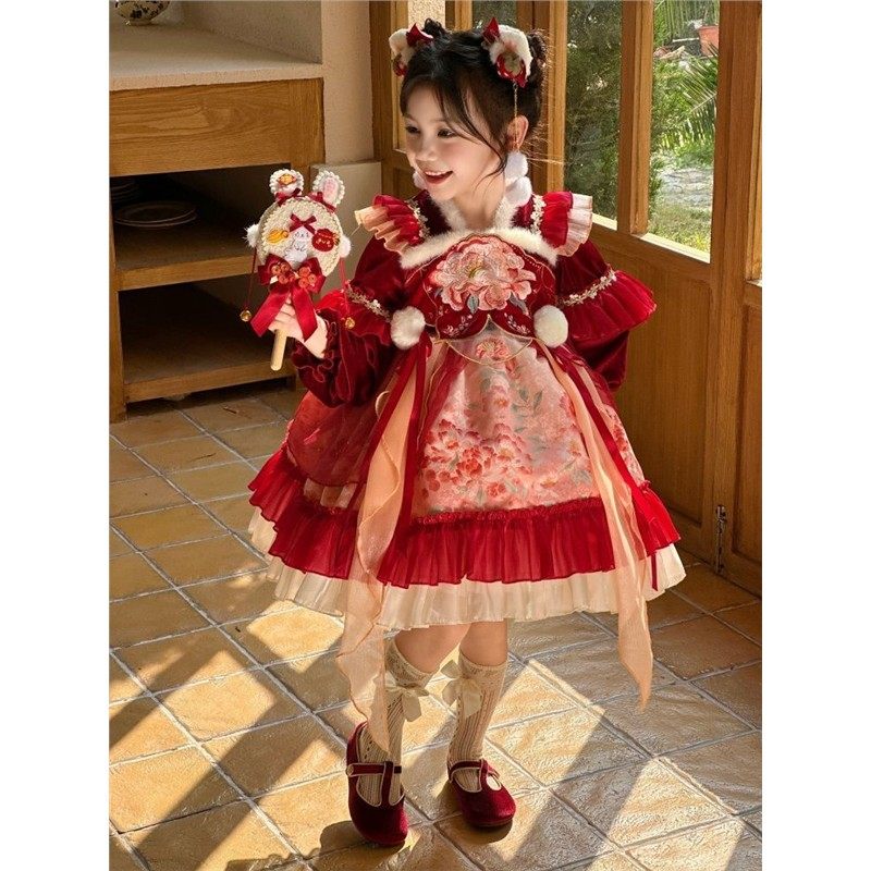 女童秋冬连衣裙加绒宝宝加厚汉服礼服儿童公主洛丽塔过年新年拜年,童装/婴儿装/亲子装,汉服,淘宝优惠券,粉丝福利购,淘宝优惠卷