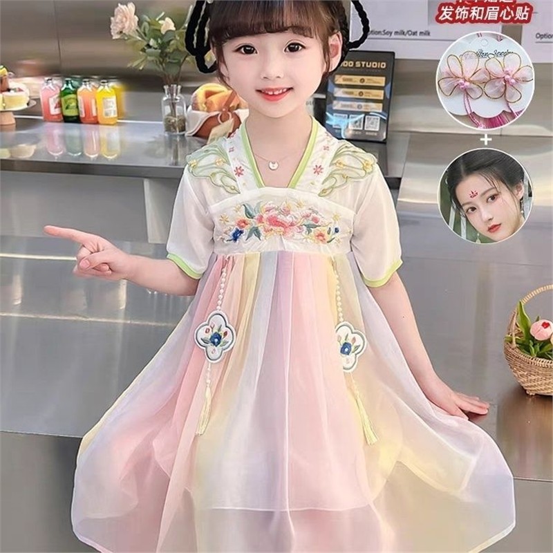 女童超仙中国风雪纺汉服连衣裙公主宝宝唐装改良襦裙子表演服夏装