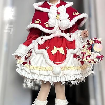 【泡泡熊原创设计】招财猫蛇年新年战袍加绒红色lolita可爱lo裙