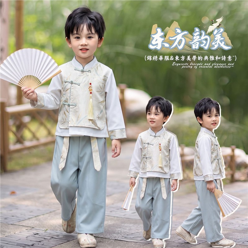 男童儿童汉服国风套装唐装中式新款两件套小少爷长袖演出服国学