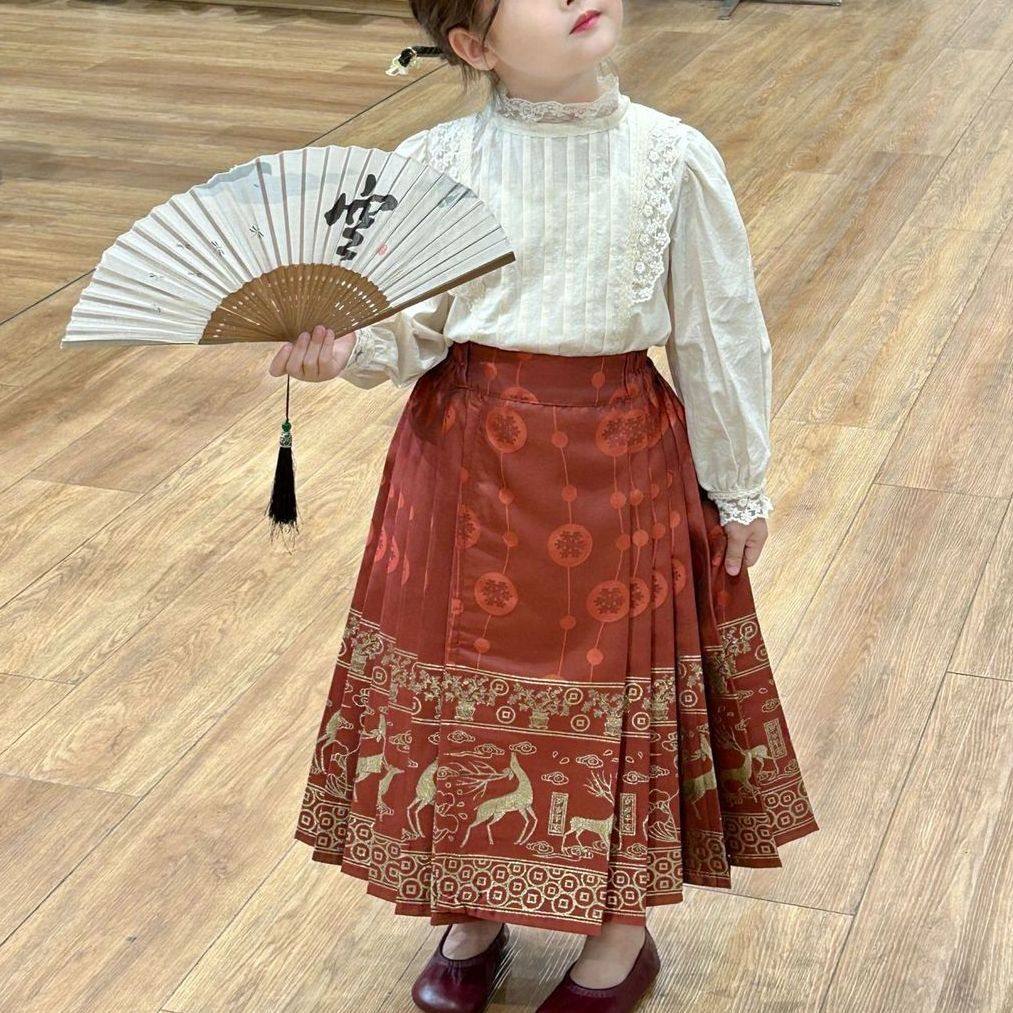 2026春秋新款织金马面裙童装衬衫新中式汉服双面刺绣女童高端礼服,童装/婴儿装/亲子装,汉服,淘宝优惠券,粉丝福利购,淘宝优惠卷