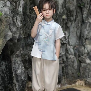 儿童汉服新中式男款短袖2025新款春夏秋中国风男童套装