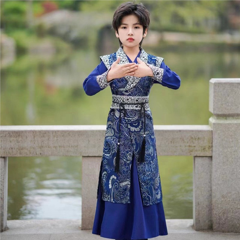 汉服儿童印花2024小男孩新款古风国学中国唐装套装古装男童演出服