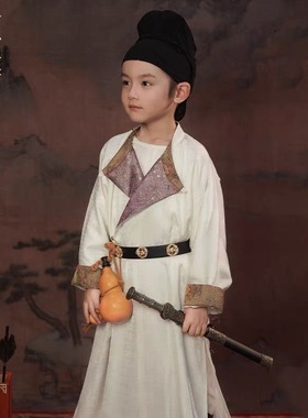 小荷新款长安三万里李白唐装圆领袍男童汉服宝宝儿童古装男春夏款