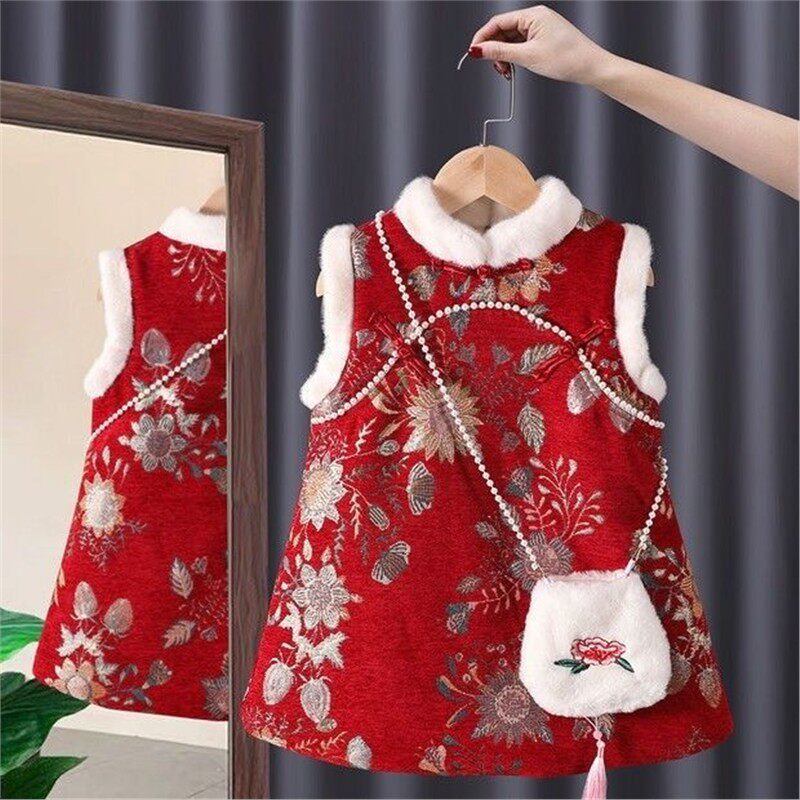 女童汉服秋冬夹棉加厚中国风旗袍