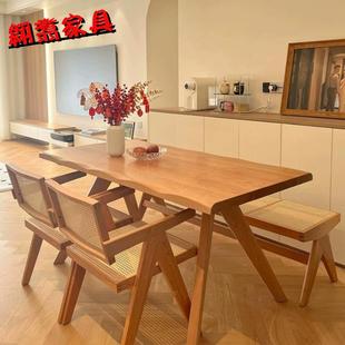 家用写字桌长方形吃饭桌工作台 现代实木鲸鱼餐桌椅组合日式