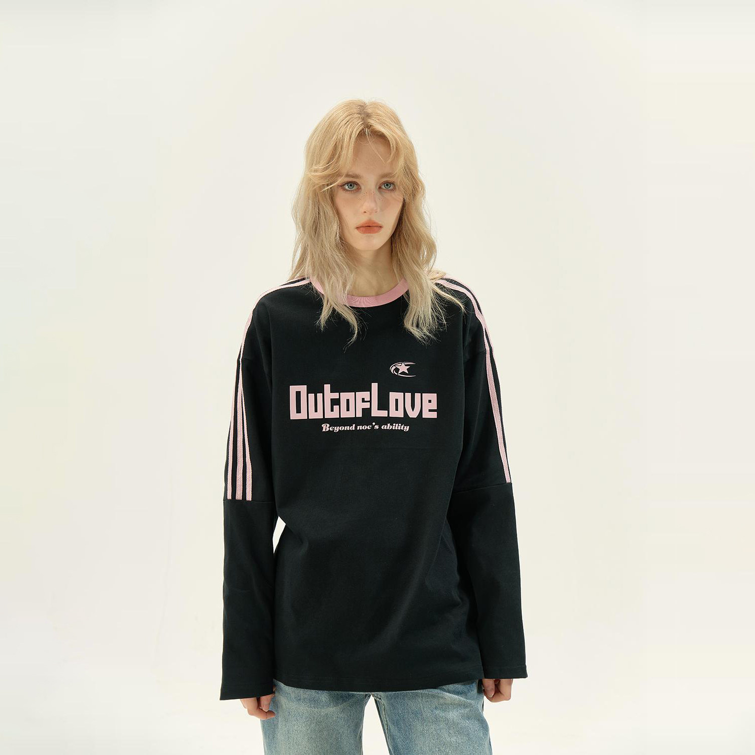 Outoflove美式高街三条杠圆领长袖T恤男女小众潮牌宽松运动打底衫,男装,T恤,淘宝优惠券,粉丝福利购,淘宝优惠卷