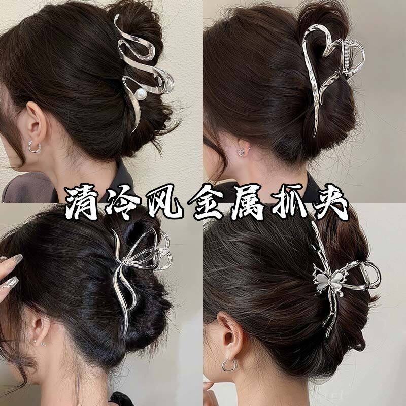 甜酷金属蝴蝶结后脑勺半扎盘发网红气质鲨鱼夹小众冷淡头发抓夹