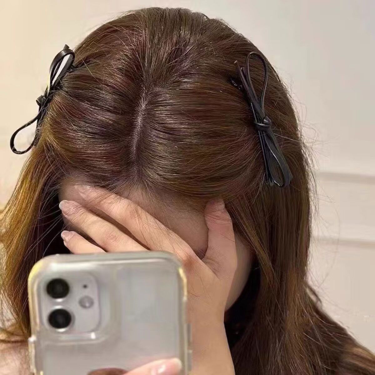 黑色皮质蝴蝶结发夹女发卡边夹碎发鸭嘴夹韩版简约一字侧边刘海夹