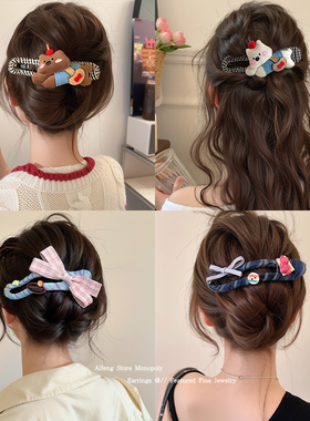 可爱布艺鸭嘴夹发夹女后脑勺盘发神器大号抓夹一字鲨鱼夹发卡头饰