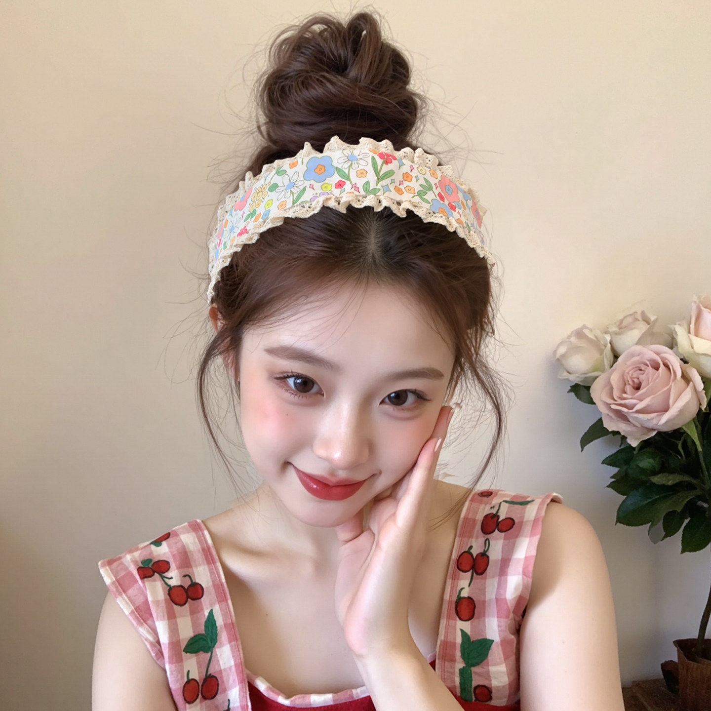 甜美小碎花魔术贴发箍碎发整理图片