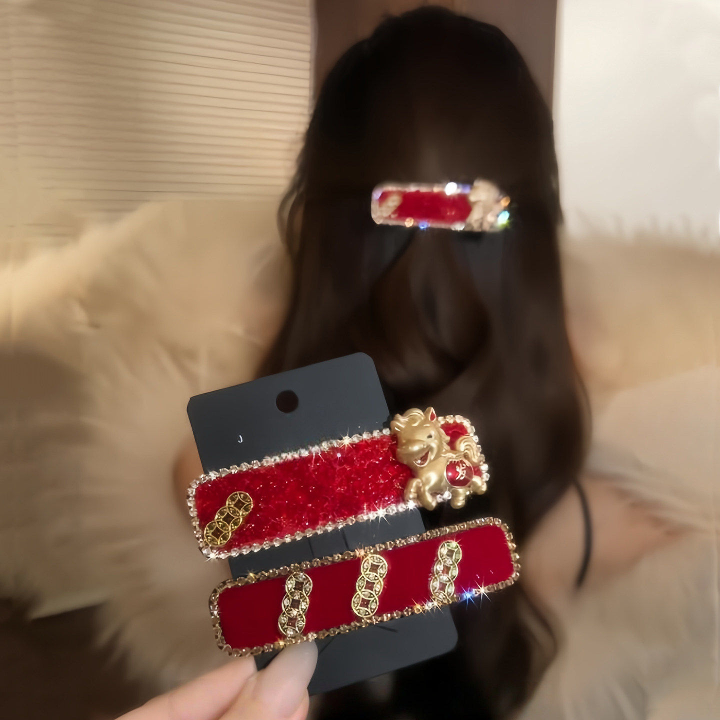 新年轻奢红色水钻小马发夹头饰女高级感2026新款侧边刘海头发夹子,饰品/流行首饰/时尚饰品新,发饰,淘宝优惠券,粉丝福利购,淘宝优惠卷