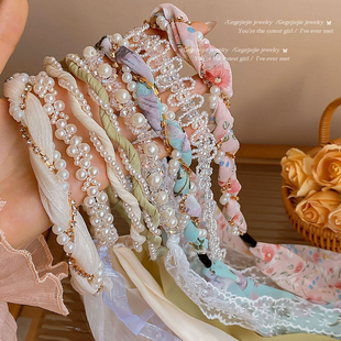 法式珍珠飘带绑发一体发箍女2025新款高级感编发发带压发发卡头饰