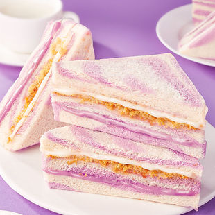 香芋肉松三明治彩虹芋泥无边吐司牛油果早餐面包整箱零食宿舍食品