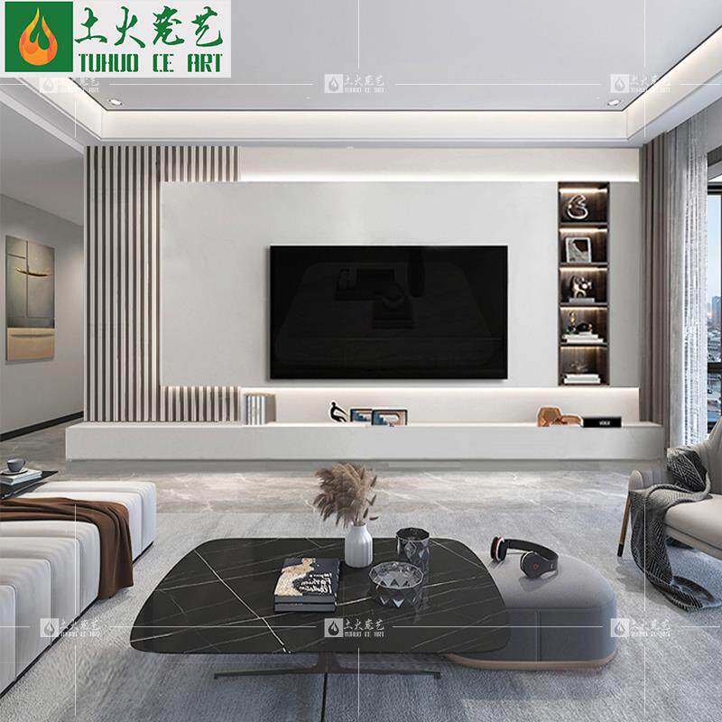 2023网红新款悬浮悬空岩板电视背景墙装饰简约大理石哑光面影视墙