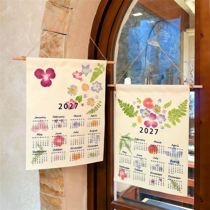 2027年手工手绘diy自制拓染日历植物空白羊年挂历装饰墙画记事台