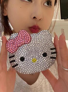hellokitty满钻镜子创意迷你镜子手工diy材料包带梳子一套可折叠