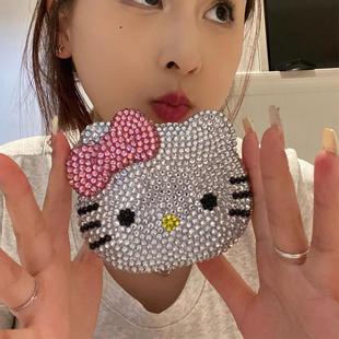 hellokitty满钻镜子创意迷你镜子手工diy材料包带梳子一套可折叠