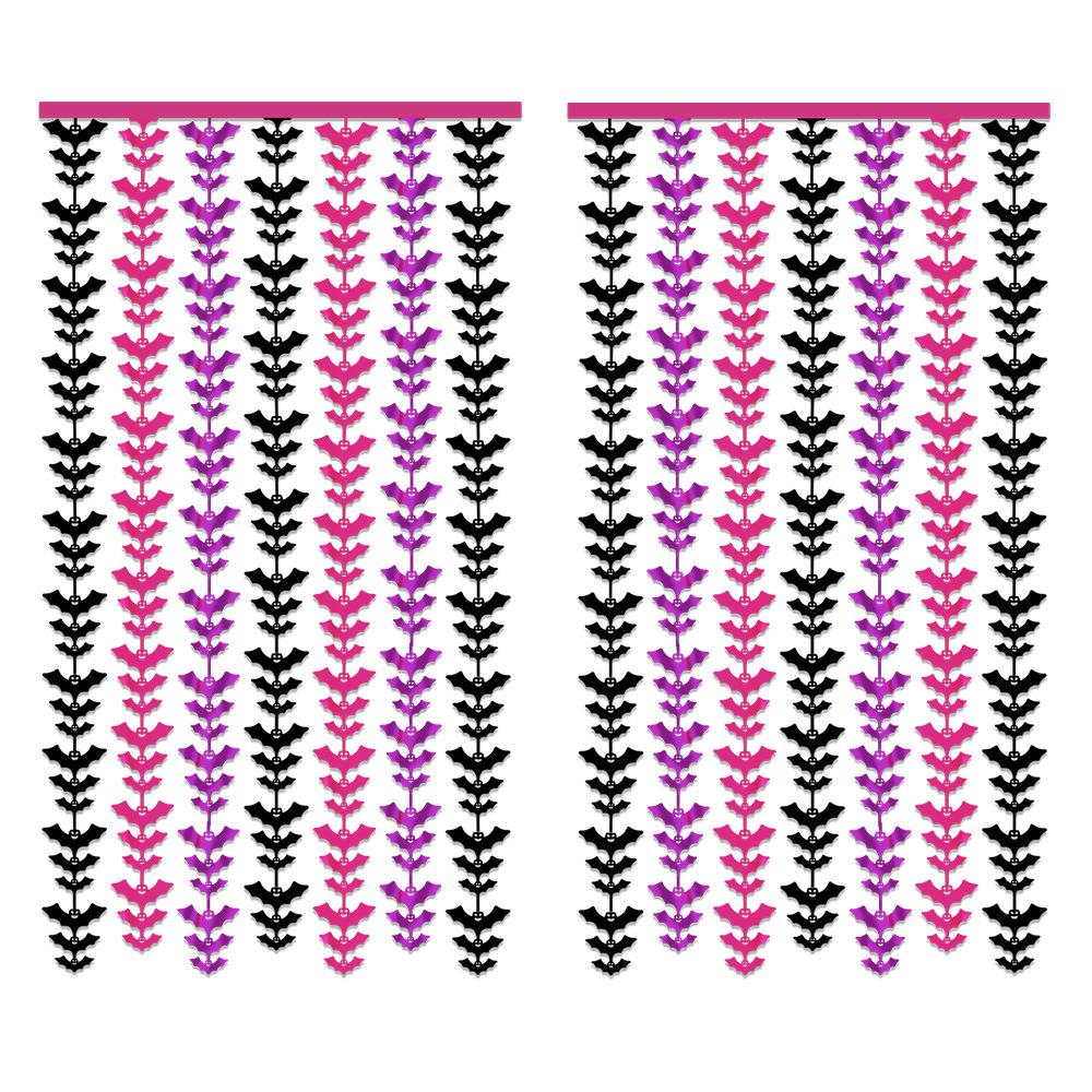 2m万圣节拼色蝙蝠雨丝帘派对聚会用品紫黑玫红亮光蝙蝠串雨丝门帘