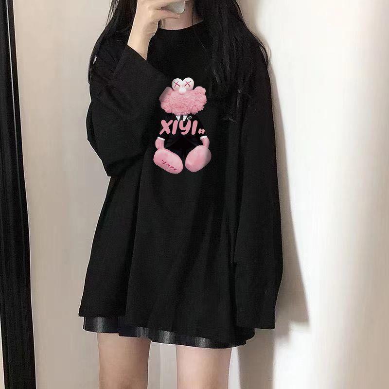 春秋新款韩系宽松百搭外穿纯棉长袖t恤女学生ins风内搭打底衫上衣