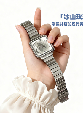 FidoDido「冰山玫瑰」女款手表复古银小方表女士石英百搭轻奢腕表