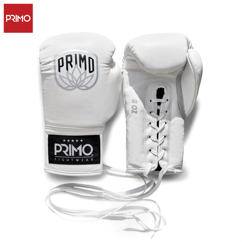 Primo 小牛皮绑带手套泰拳拳套拳击格斗训练系带手套 白色
