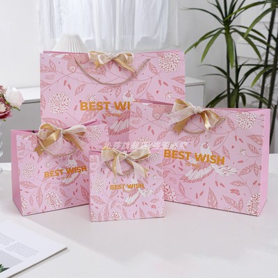 沁莎白卡纸粉花鸟礼品袋亏本冲量