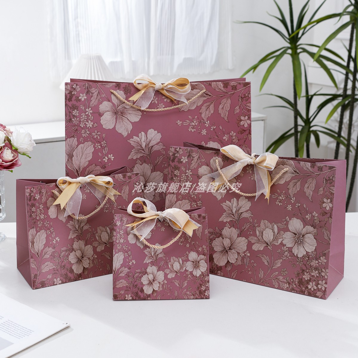 紫色花鸟大号手提袋子亏本礼品袋图片