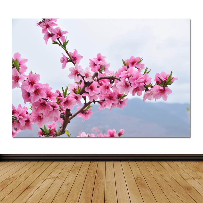 桃花海报田园风光壁画自粘画贴画自然美景风景挂画房间装饰贴墙画