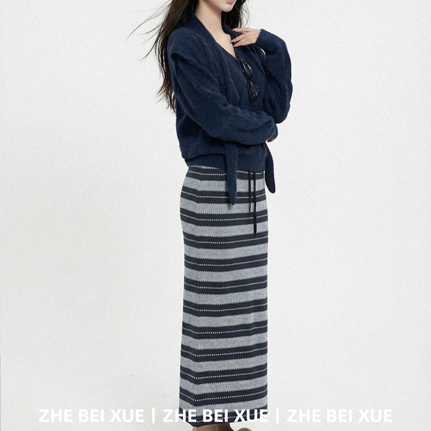 套装女松弛披肩长袖针织上衣高腰条纹半身裙子独特漂亮冬装一整套,女装/女士精品,时尚套装,淘宝优惠券,粉丝福利购,淘宝优惠卷