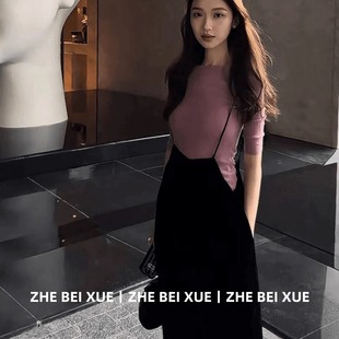 ootd穿搭一整套 套装 女夏日韩系修身 薄款 圆领T恤上衣背带阔腿长裤
