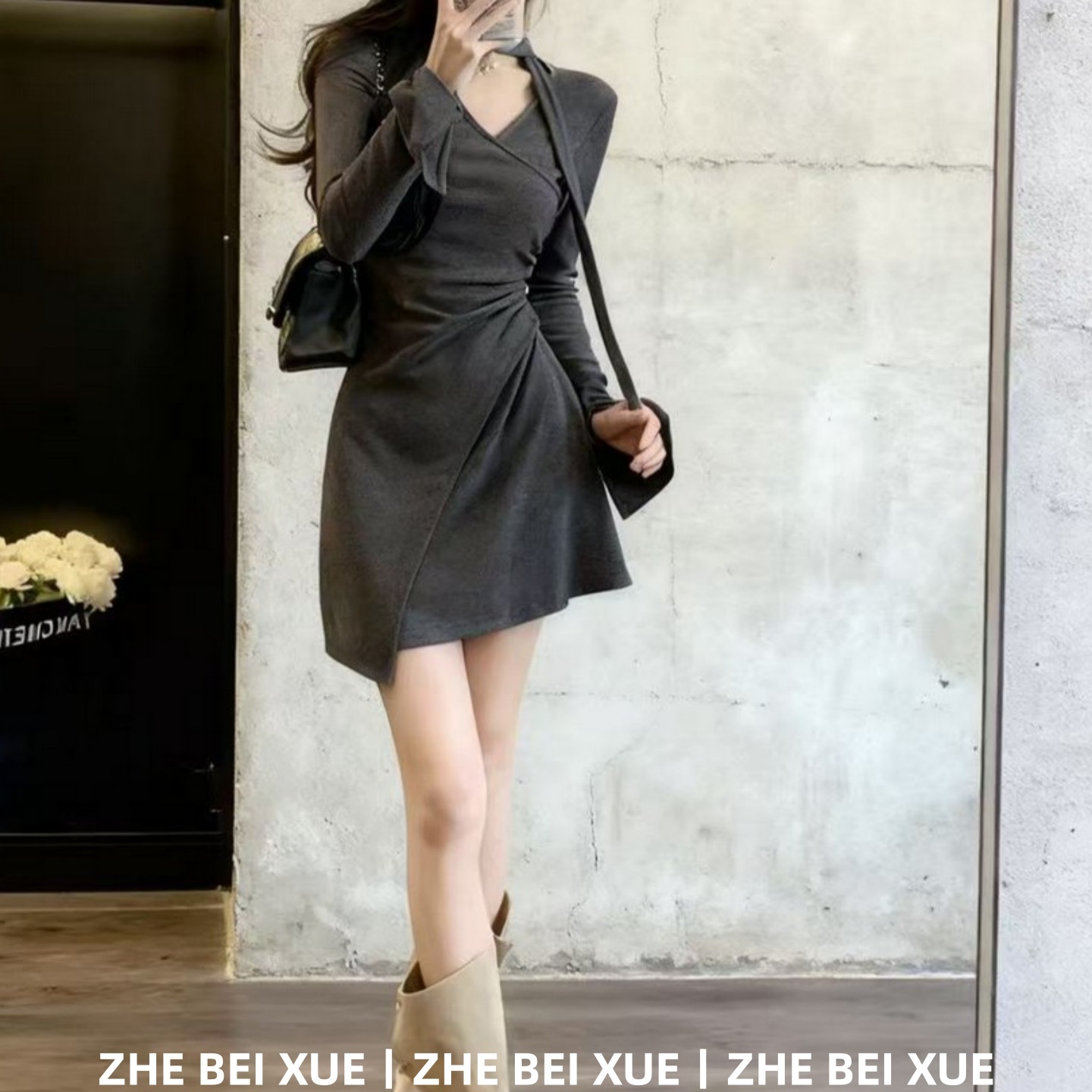 【赠送运费险】长袖V领连衣短裙