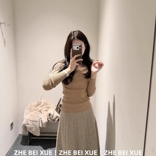 套装女韩系高级感v领针织长袖上衣长款半身裙独特漂亮冬装一整套