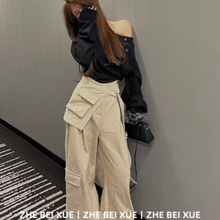 套装女性感辣妹斜肩长袖上衣休闲百搭宽松长裤巨好看的冬装一整套