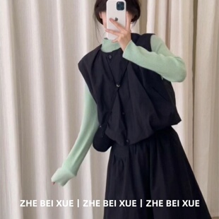 叠穿马甲半身裙子巨好看 针织打底衫 早秋一整套 女老钱风修身 套装