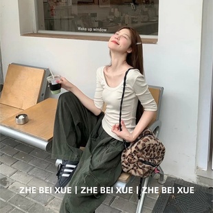 套装女美式简约修身显瘦中袖上衣宽松阔腿工装独特漂亮冬装一整套