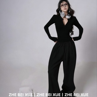 套装女性感简约修身气质长袖上衣高腰休闲裤子独特漂亮冬装一整套