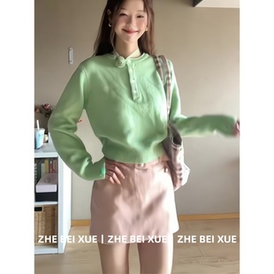 套装女韩系甜美风绿色针织上衣修身包臀短裙子独特漂亮冬装一整套