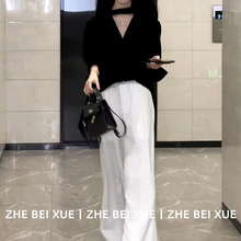 套装女夏季新款法式气质高级感黑色长袖上衣高腰阔腿裤时尚两件套