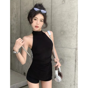 夏装搭配一整套辣妹纯欲风无袖露背挂脖吊带背心休闲短裤夏季套装
